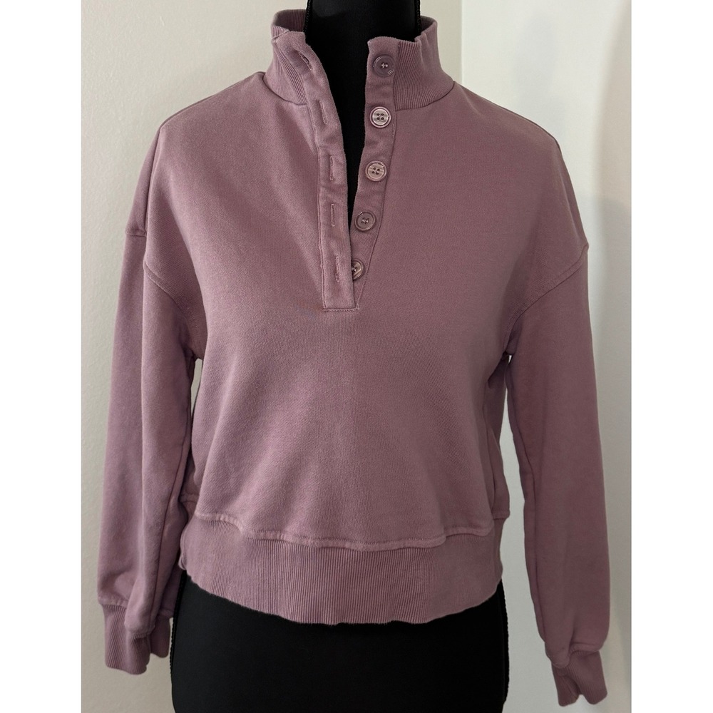 Listicle Lavender Mock Neck Half Button Cropped Pullover Sweatshirt‎ XS